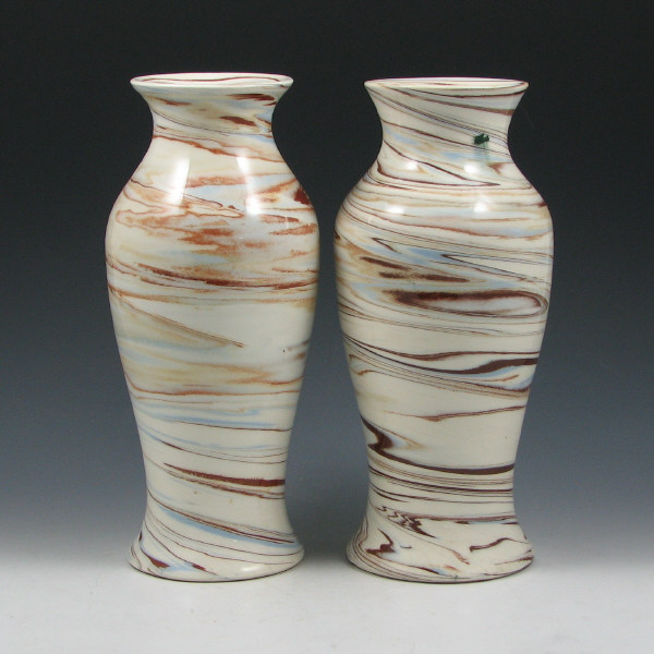 Appraisal: Pair of Marion Shiveley handthrown swirlware vases marked with green