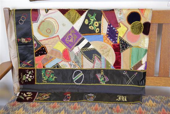 Appraisal: CRAZY QUILT Profusely embroidered crazy quilt in an Asian inspired