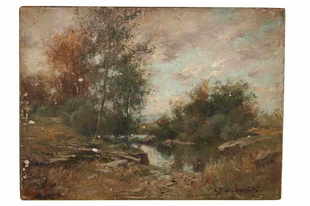 Appraisal: OOP - Autumnal Country Stream by Erich Kubierschky German -