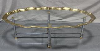 Appraisal: Decorative Brass Chrome and Glass Coffee Table with Scalloped Edge