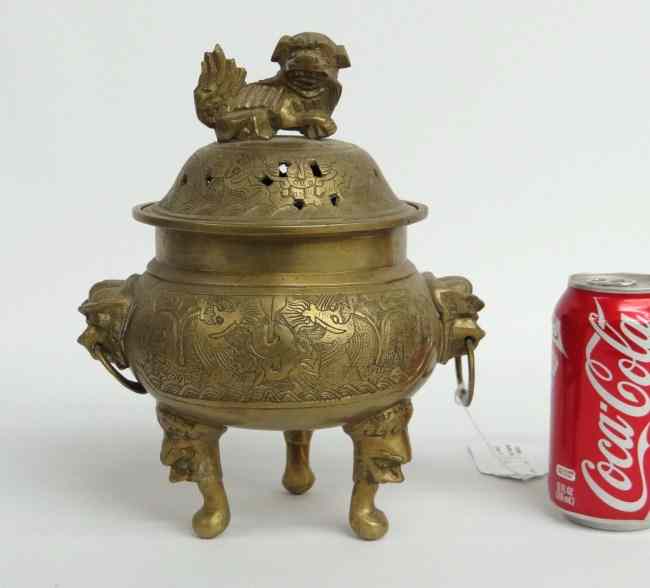 Appraisal: Asian brass incense burner with lid '' Ht