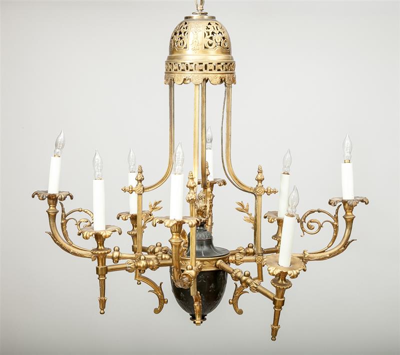 Appraisal: Louis XVI Style Gilt and Bronze-Metal Eight-Light Chandelier x in