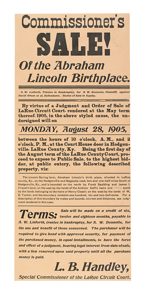 Appraisal: LINCOLN ABRAHAM Handley L B Commissioner's Sale of the Abraham