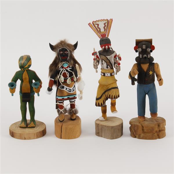 Appraisal: Four Native American Hopi Kachina Dolls Signed Seymour LomakemaD PingErwin