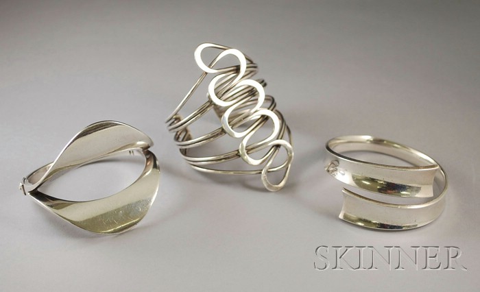 Appraisal: Three Sterling Silver Bracelets an Anton Michelsen modernist bangle Denmark