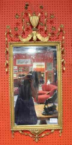 Appraisal: Giltwood Mirror With Urn and Leaf Crown Very nice quality