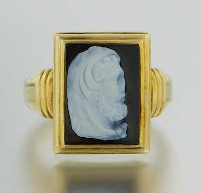 Appraisal: A Carved Hardstone Cameo Ring k yellow gold ring set