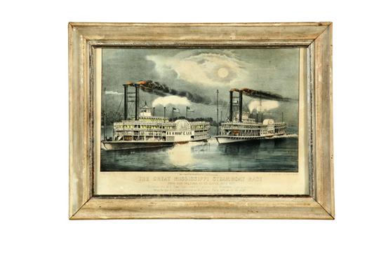 Appraisal: THE GREAT MISSISSIPPI STEAMBOAT RACE BY CURRIER IVES Handcolored lithograph