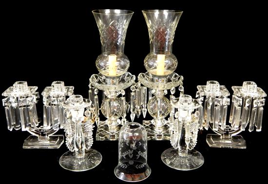 Appraisal: th C glass nine pieces including two candelabra two candlesticks