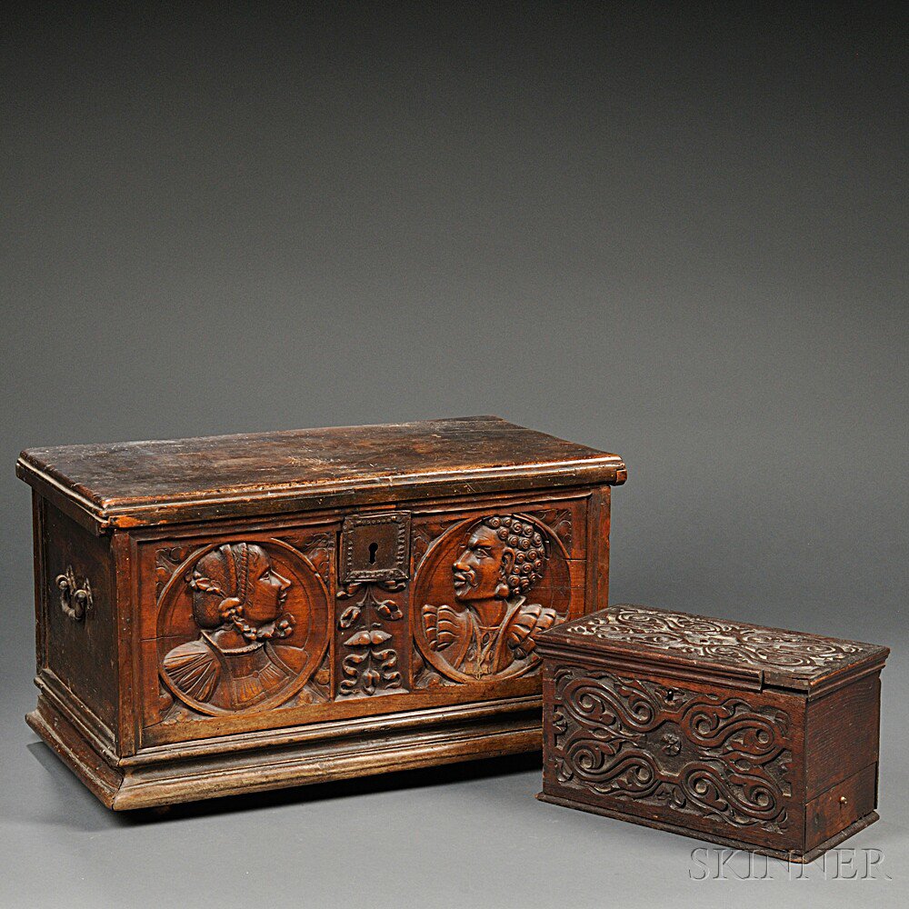 Appraisal: Two Carved Boxes one England th early th century oak