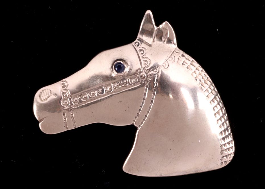 Appraisal: Montana Sapphire Equestrian Sterling Horse Pin For your consideration is