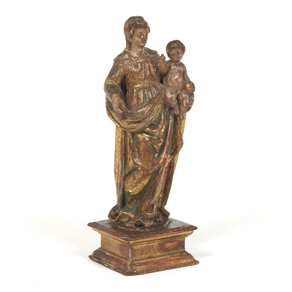 Appraisal: CARVED WOODEN AND PAINTED SCULPTURE OF MADONNA WITH BABY JESUS