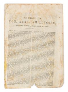 Appraisal: LINCOLN Abraham - Speech of Hon Abraham Lincoln Delivered in