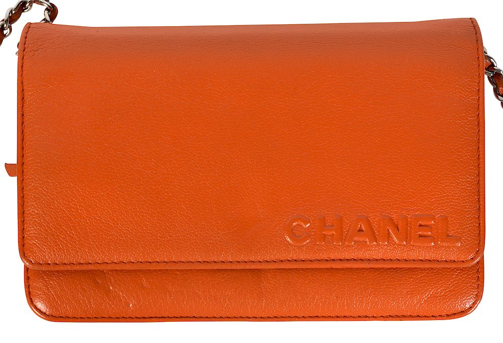 Appraisal: Orange Leather CHANEL Wallet on Chain Bag Chanel WOC wallet