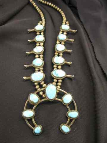 Appraisal: Indian Squash Blossom Turquoise SterlingNecklace rich robin's egg blue stones