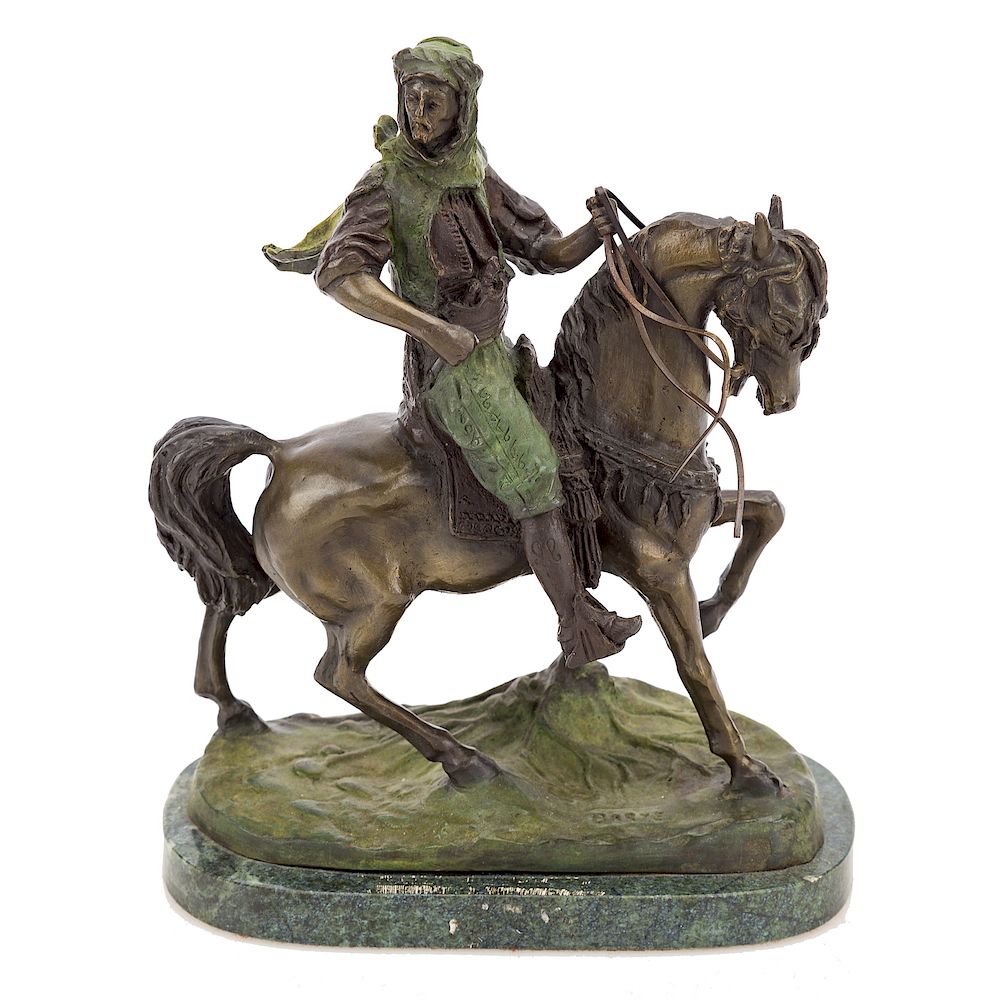 Appraisal: After A L Barye Arab Horseman polychrome bronze mounted on