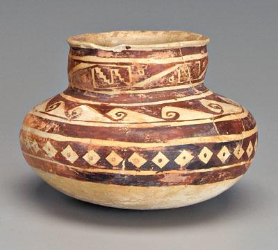 Appraisal: Prehistoric Hopi pottery olla bulbous with rounded bottom and collared