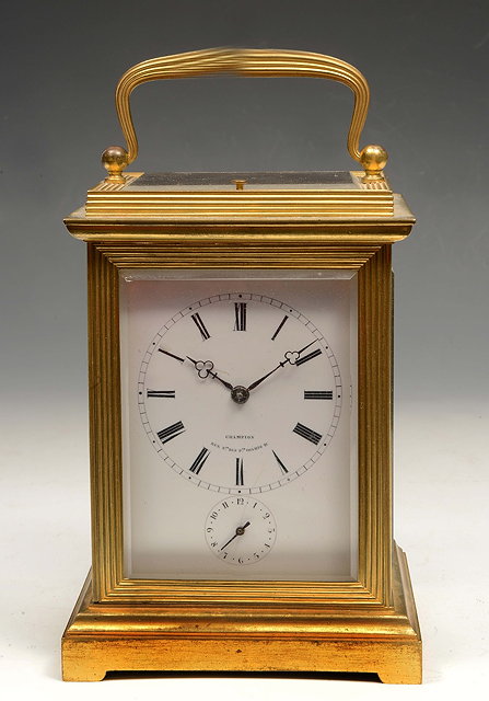 Appraisal: A TH CENTURY FRENCH GRANDE SONNERIE CARRIAGE CLOCK with white