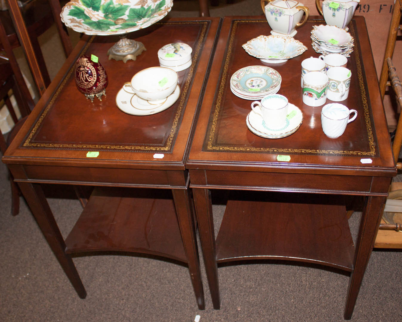 Appraisal: Pair of leather top mahogany end tables