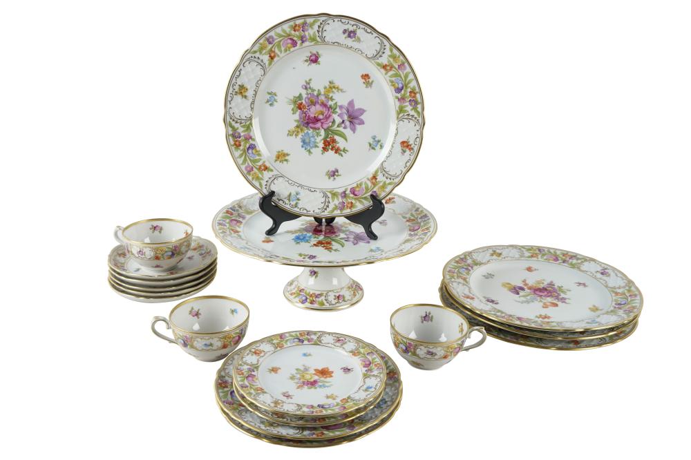 Appraisal: SET OF SCHUMANN DRESDEN FLOWERS DINNERWAREcomprising raised platter inches diameter