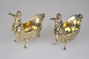 Appraisal: A pair of continental sterling boat-shaped open salts with gilt