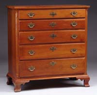 Appraisal: FIVE DRAWER CHERRY ANTIQUE CHEST Five graduated drawers having replaced