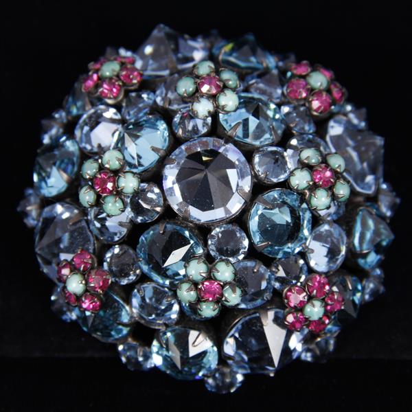 Appraisal: Schreiner New York Pink and Blue Crystal Rhinestone Flower Brooch