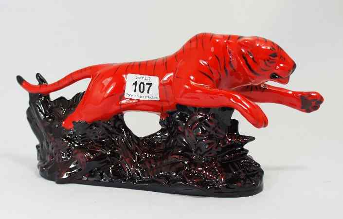 Appraisal: Peggy Davies Ruby Fushion model of a Tiger on Rock