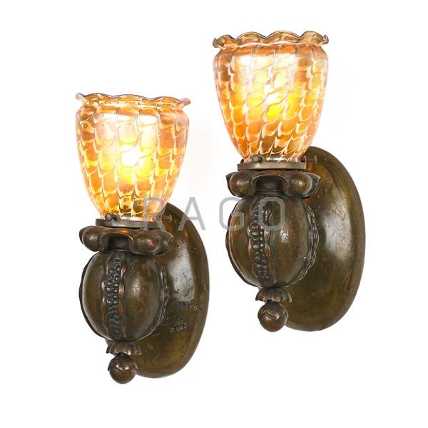 Appraisal: QUEZAL Pair of sconces Condition Report Small chip to one