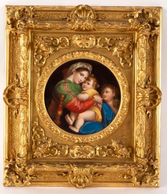 Appraisal: A circular porcelain plaque La Madonna della Seggiola after Raphael