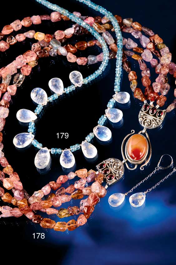 Appraisal: RAINBOW MOONSTONE BLUE ZIRCON NECKLACE SET Tanzania Cambodia A graduated