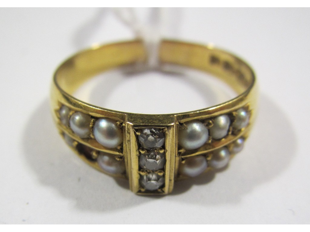 Appraisal: Victorian ct gold seed pearl and diamond set ring one