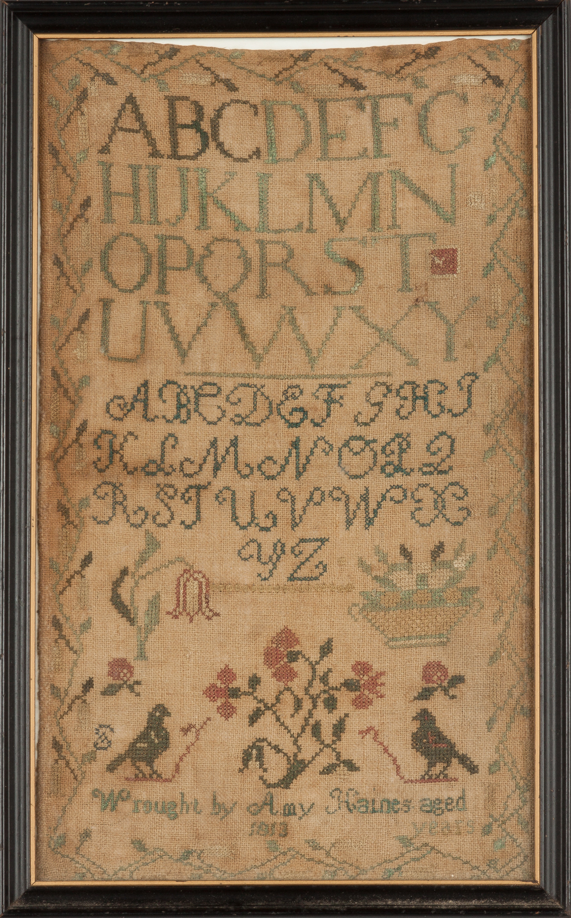 Appraisal: Alphabet Sampler Wrought by Amy Haines aged years