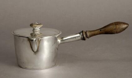 Appraisal: GEORGE III ARMORIAL SILVER SAUCE PAN AND COVER Marks R