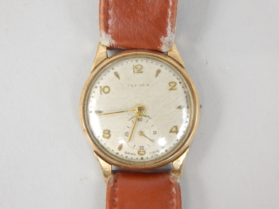 Appraisal: A Pentrex wristwatch on brown leather strap the gold watch