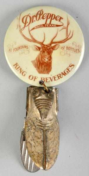 Appraisal: Celluloid Dr Pepper Badge with Attached Clicker Description Circa Clean