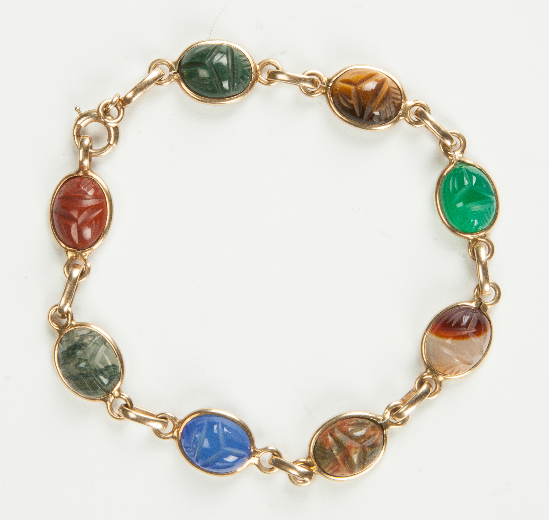 Appraisal: K Gold Bracelet with Carved Hardstone Scarabs