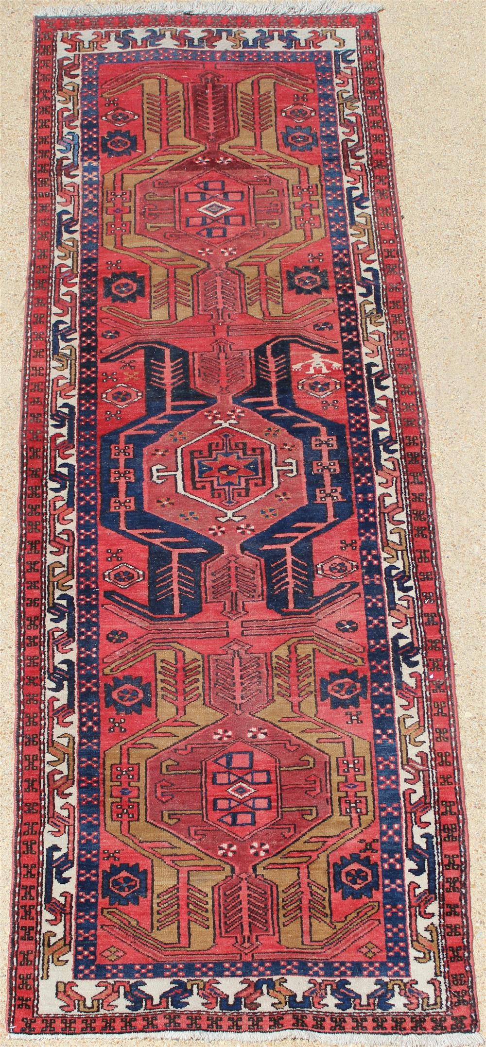 Appraisal: ANTIQUE PERSIAN KARAGA GEOMETRIC WOOL RUNNER colors include red black