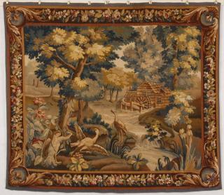 Appraisal: Flemish style hand woven wool tapestry Flemish verdure style hand