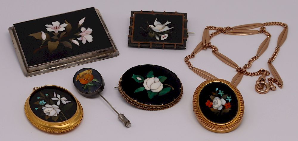 Appraisal: JEWELRY Pietra Dura Jewelry Grouping Includes a late th century