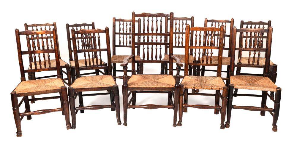 Appraisal: ASSEMBLED SET OF ELEVEN SPINDLE-BACK CHAIRSASSEMBLED SET OF ELEVEN SPINDLE-BACK