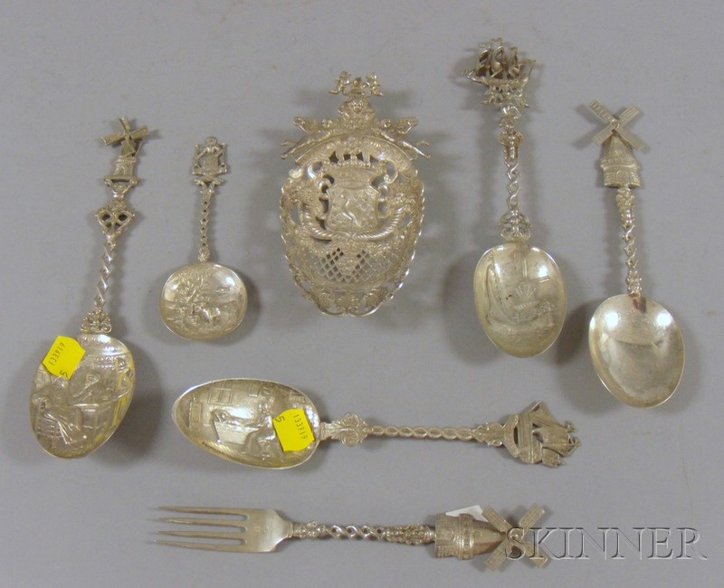 Appraisal: Seven Silver Souvenir Spoons and Forks many in the form