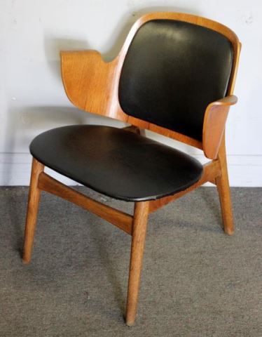 Appraisal: Midcentury Hans Olsen Bent Plywood Arm Chair Unmarked Black upholstered