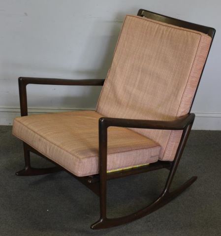 Appraisal: Midcentury Ib Kofod-Larsen for Selig Rocking ChairLater custom seat and