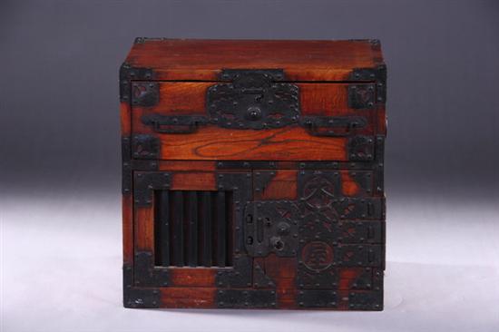 Appraisal: JAPANESE WOOD TANSU Meiji period Of rectangular outline with one