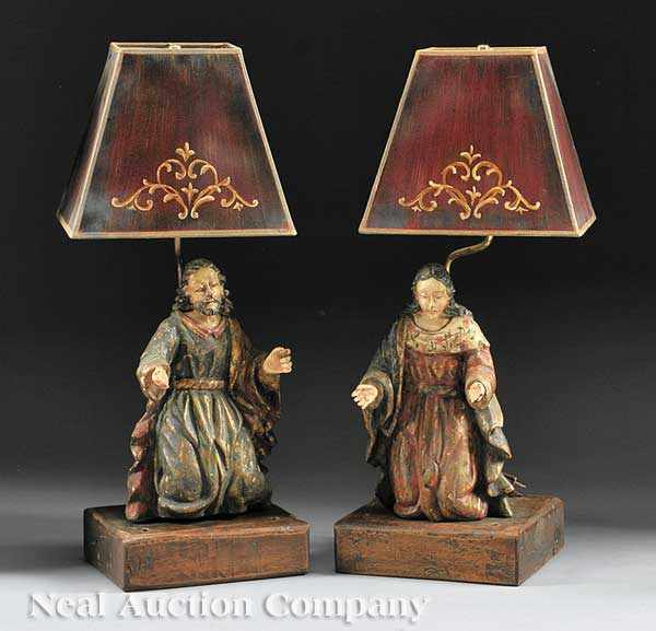 Appraisal: A Pair of Antique Spanish Colonial Carved and Polychrome Wood