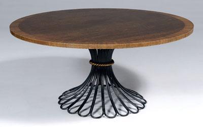 Appraisal: Circular iron and wood table black painted circular iron base