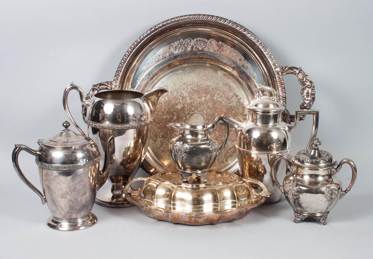 Appraisal: Assortment of silver plated articles comprising pieces including trays pitchers