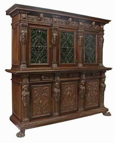 Appraisal: Italian Renaissance Revival carved walnut sideboard early th c cornice