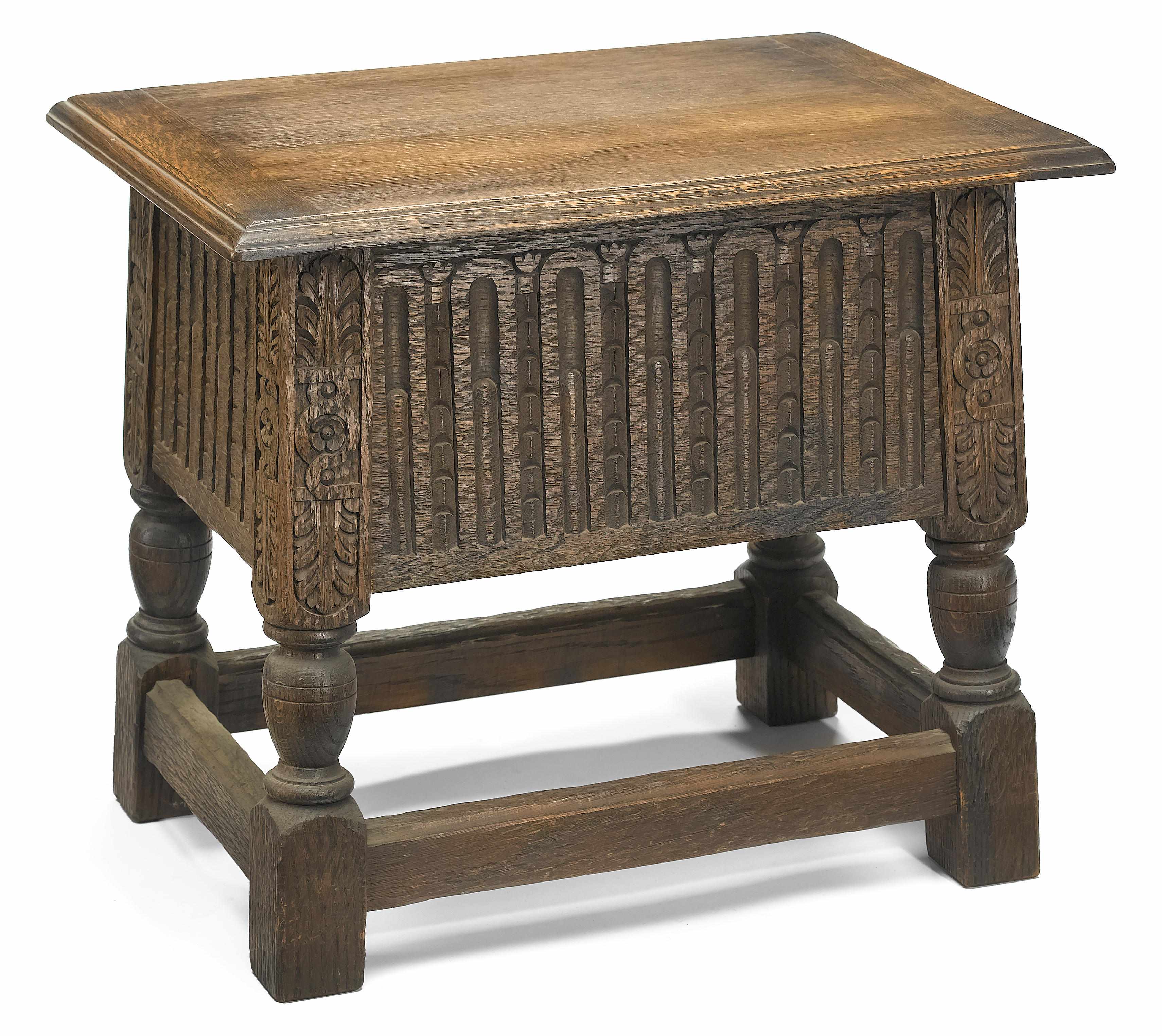 Appraisal: An Elizabethan style carved oak closed stool th century The